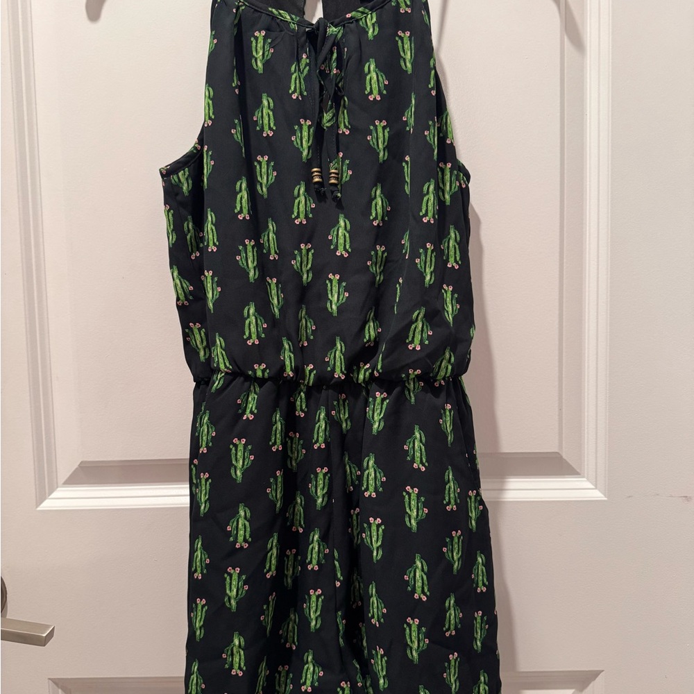As U Wish Black Cactus Print Spaghetti Strap Romper